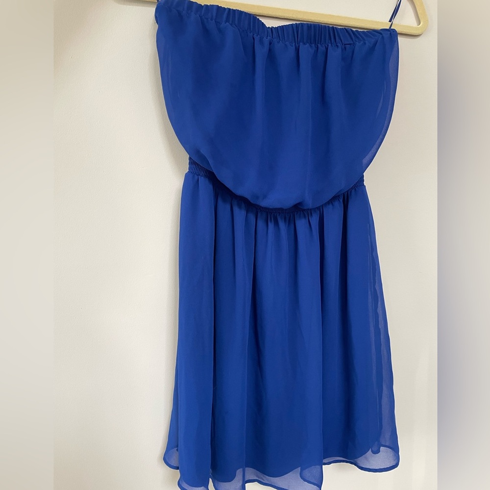 Small Blue Express Strapless Mini Dress
